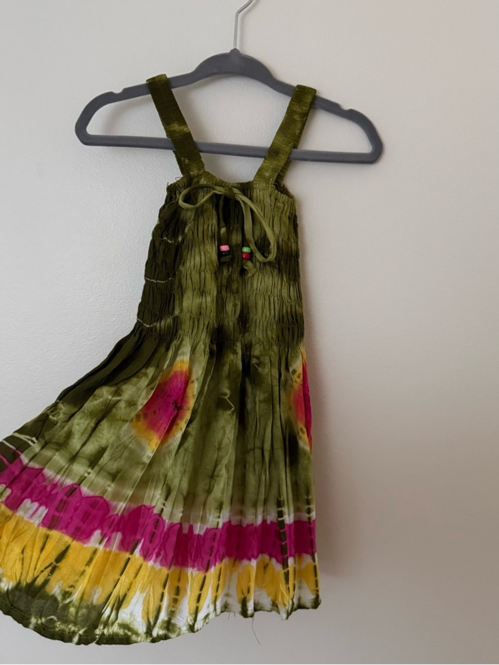 NWT Handmaid Tie-Dye Sundress in Olive Green with Pink & Yellow Accents